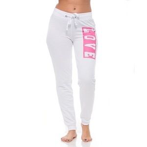 White ankle length “LOVE” joggers NWT